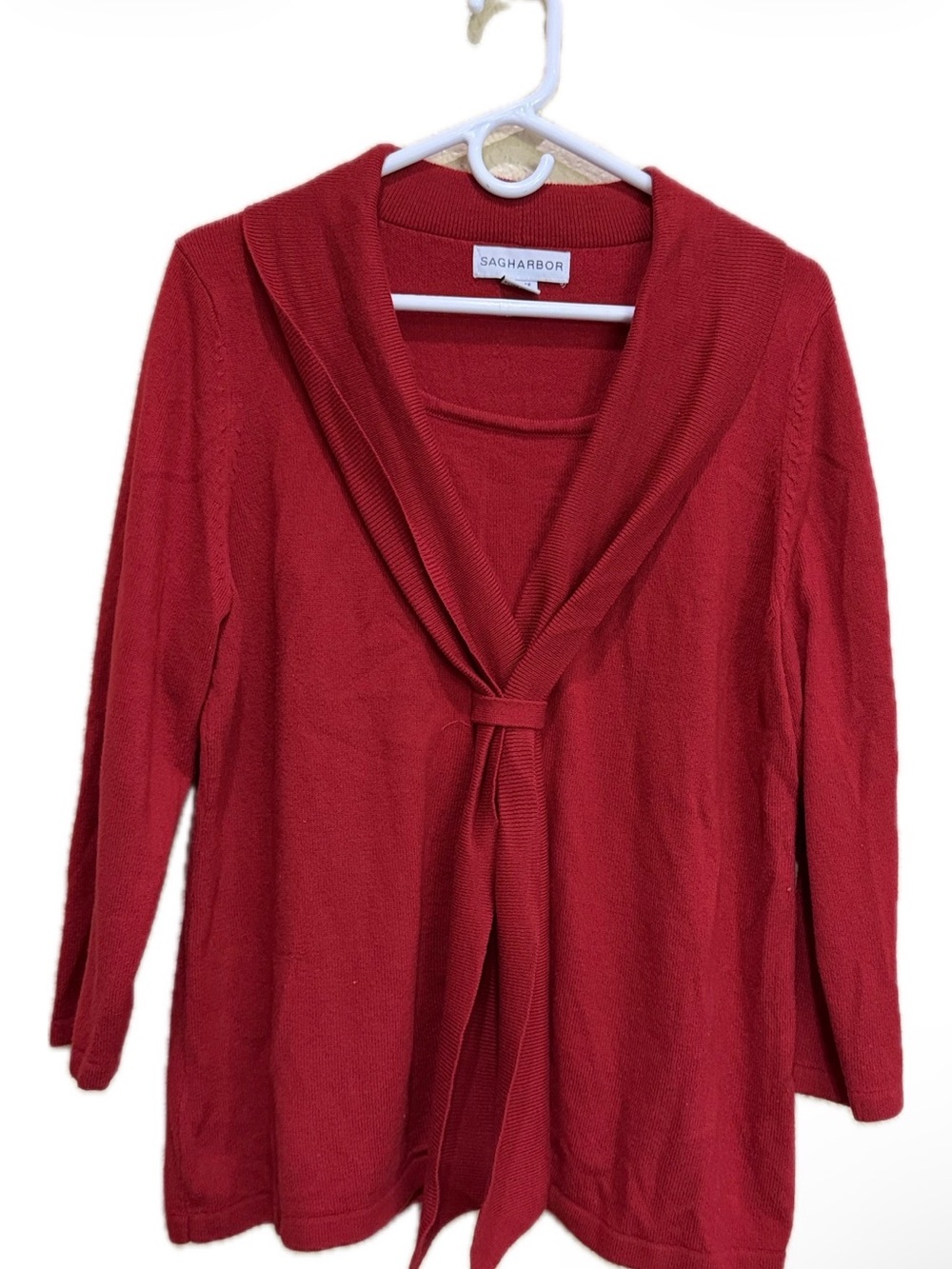 Sag Harbor Red Shawl Collar Gathered Knot Pullover Knit Sweater XL